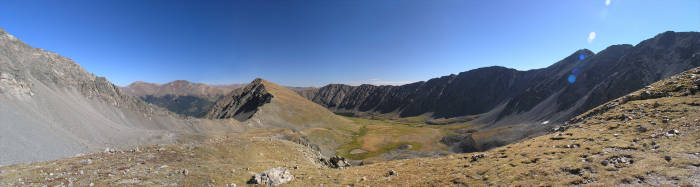 A panorama of Stevens Gulch (trailhead at the far end)