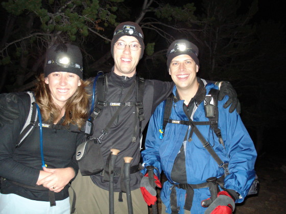 Lisa, Lonny, and Brian setting off for the Keyhole route at 3:55 AM