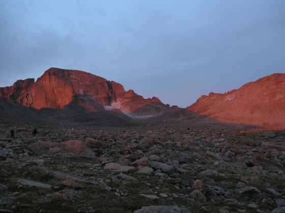 Alpenglow on the Diamond face of Longs and the Boulder Field