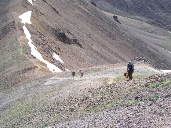 Ascending the steep scree slope